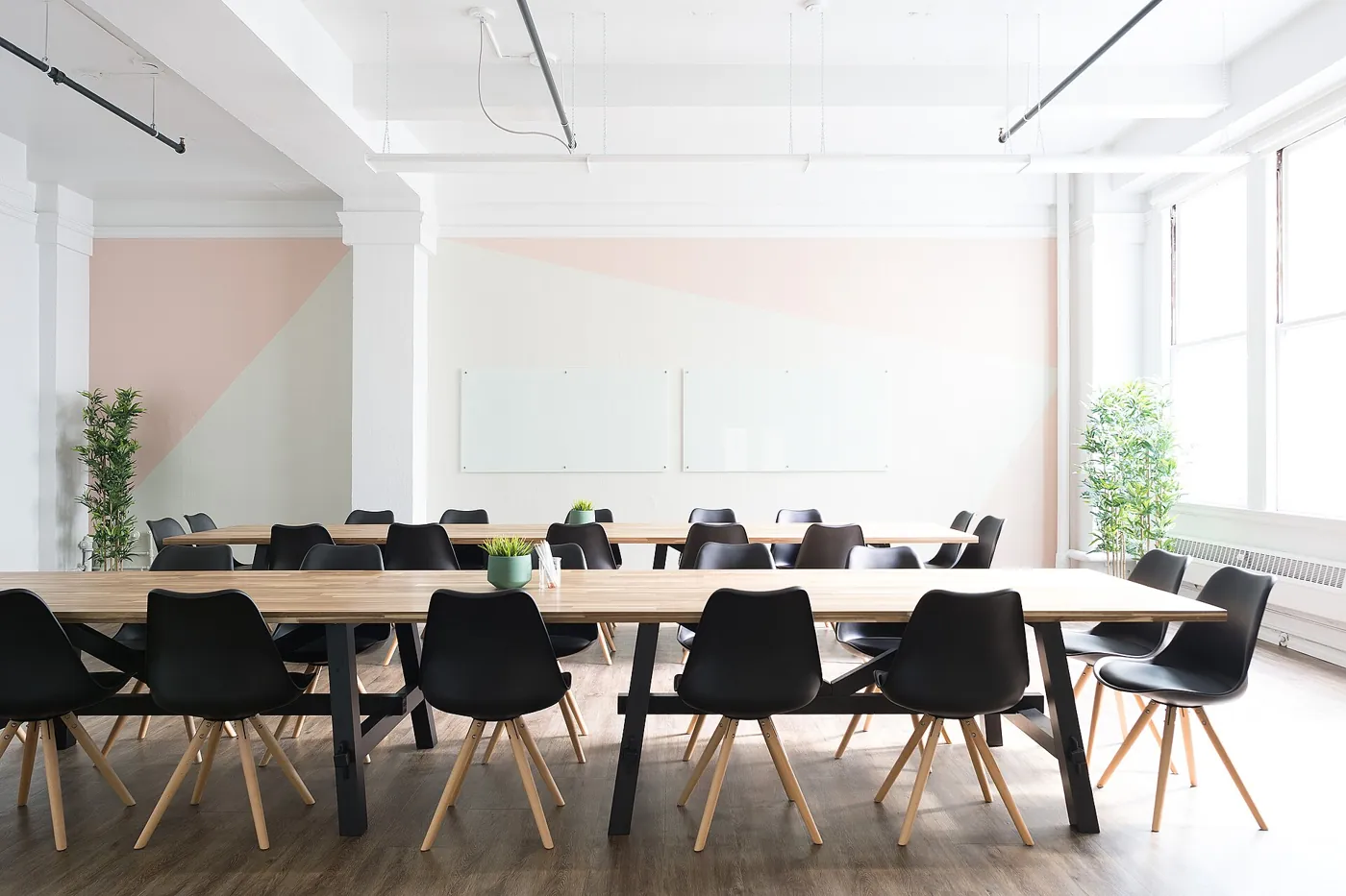 A shared meeting room prepared for a working discussion